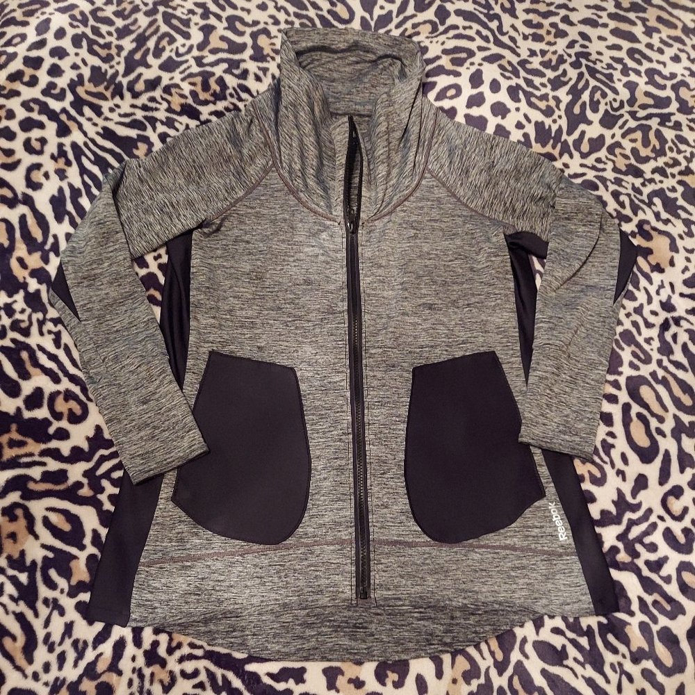 Size M Reebox Play Warm Grey With Black Panels Zip Up Athletic Outerwear Jacket